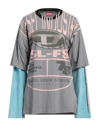Diesel Woman T-shirt Grey Size L Cotton