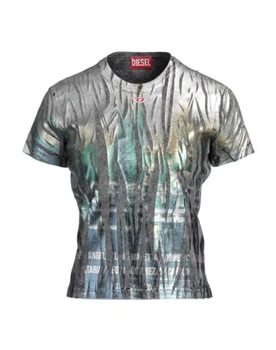 Diesel Woman T-shirt Grey Size M Cotton