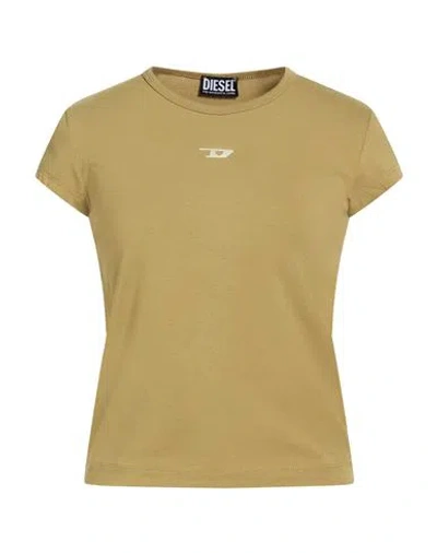 Diesel Woman T-shirt Military Green Size M Cotton, Elastane