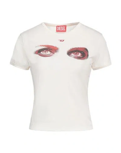 Diesel Woman T-shirt Off White Size L Cotton