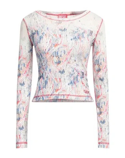 Diesel Woman T-shirt Off White Size M Cotton, Elastane