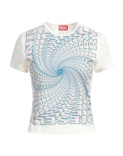 Diesel Woman T-shirt Off White Size L Cotton, Nylon