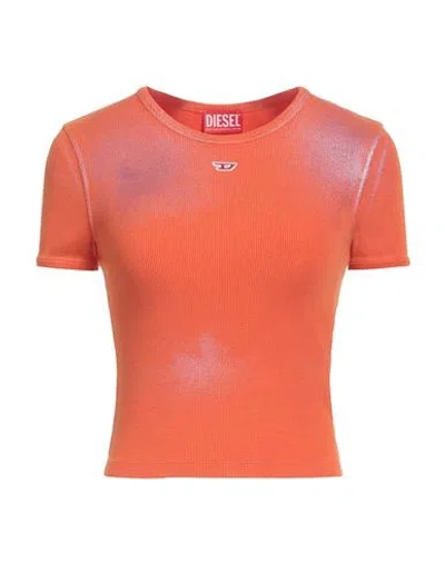 Diesel Woman T-shirt Orange Size M Rayon, Elastane