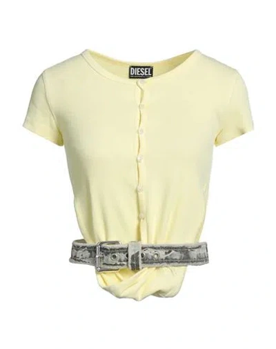 Diesel Woman T-shirt Pastel Yellow Size Xl Cotton, Elastane