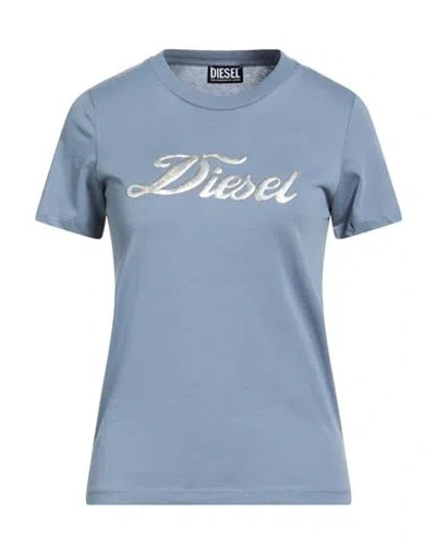 Diesel Woman T-shirt Slate Blue Size L Cotton