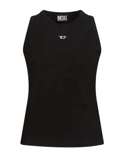 Diesel Woman Tank Top Black Size L Cotton, Elastane