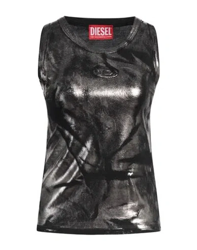Diesel Woman Tank Top Black Size M Modal, Elastane