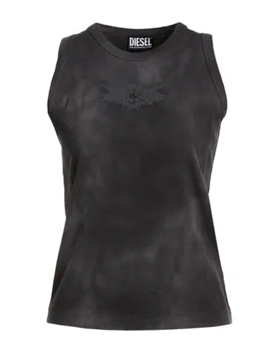 Diesel Woman Tank Top Charcoal Size L Cotton In Gray