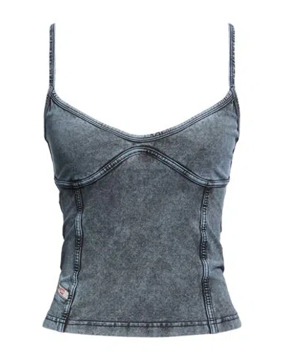 Diesel Woman Tank Top Slate Blue Size S Cotton, Elastane