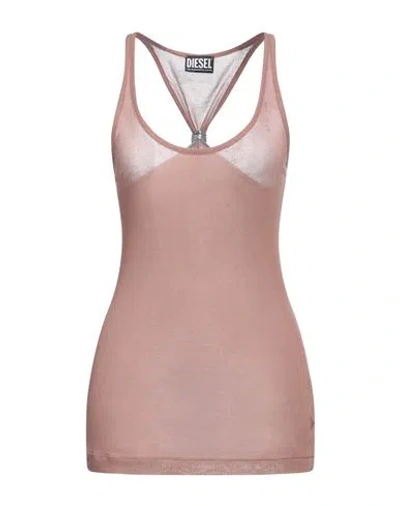 Diesel Woman Tank Top Pastel Pink Size L Modal