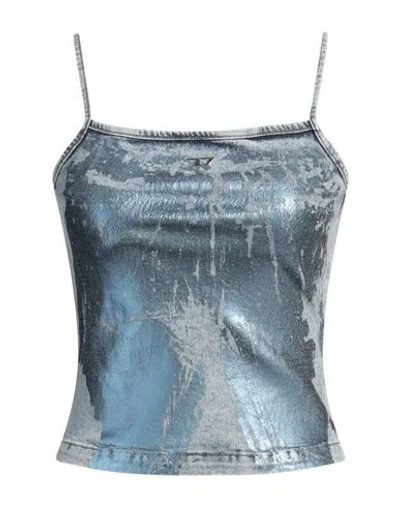 Diesel Woman Top Azure Size L Cotton, Elastane