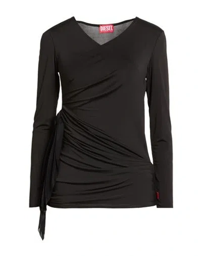 Diesel Woman Top Black Size L Acetate, Elastane