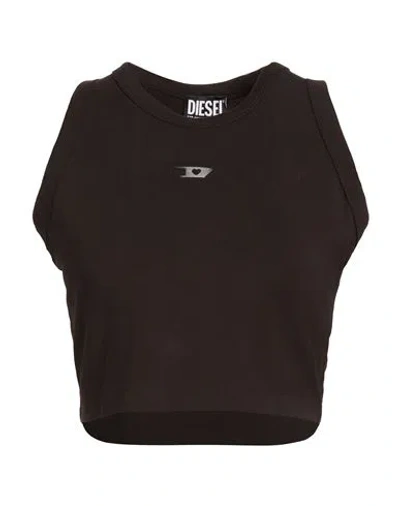 Diesel Woman Top Black Size L Cotton, Elastane