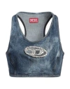 Diesel Denim Crop Top With Jewel Buckle In Blue