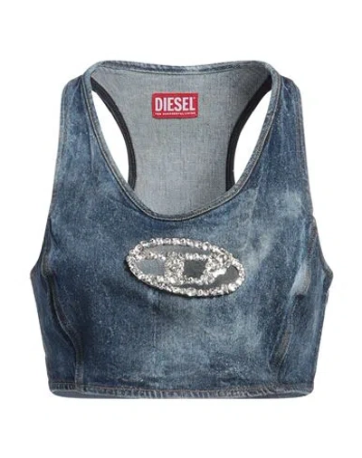DIESEL DIESEL WOMAN TOP BLUE SIZE L COTTON, HEMP, ELASTANE