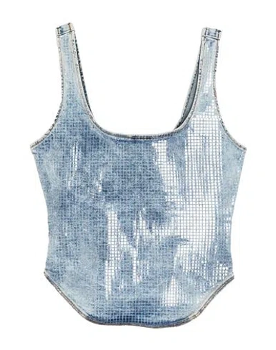 Diesel Woman Top Blue Size M Cotton, Polyester, Elastane