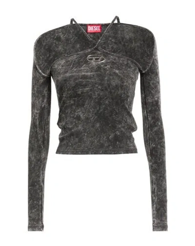 Diesel Woman Top Charcoal Size L Cotton, Elastane In Gray
