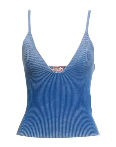 Diesel Woman Top Navy Size M Cotton In Blue