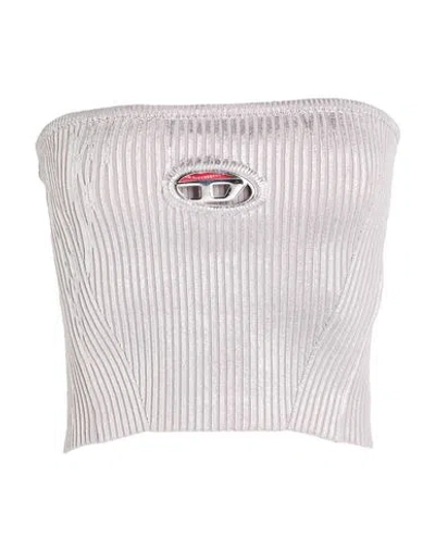 Diesel Woman Top Silver Size Xs Cotton, Nylon, Elastane In Neutral
