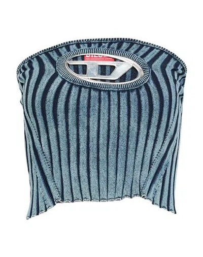 Diesel Woman Top Slate Blue Size M Cotton, Nylon, Elastane