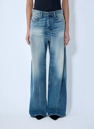 Diesel High-rise Wide-leg Distressed Jeans (size 26) In Blue