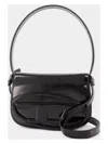 Diesel Iconic Structured Shoulder Bag In Mirrored Leather In Black
