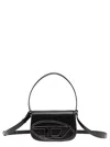 Diesel 1dr Black Shoulder Bag With Oval D Patch In Leather Woman In Black