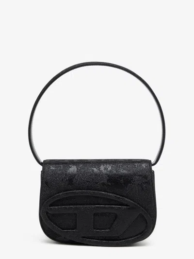 Diesel Women 1dr Glitter Fabric Shoulder Bag In Black