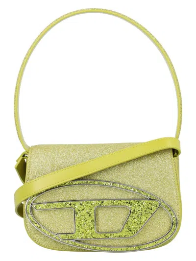 Diesel Glitter Shoulder Bag Top Handle Compact Design In Yellow