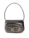 Diesel Oval-d Logo Patent Leather Shoulder Bag In Gray