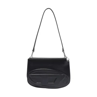 Diesel Twin-double-pouch Embossed-leather Shoulder Bag In Black