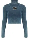 Diesel Cropped Turtleneck Sweater Ribbed Texture In Blue