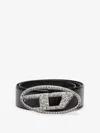 Diesel Oval Buckle Black Strap Belt With Sparkling Embellishments In Multi