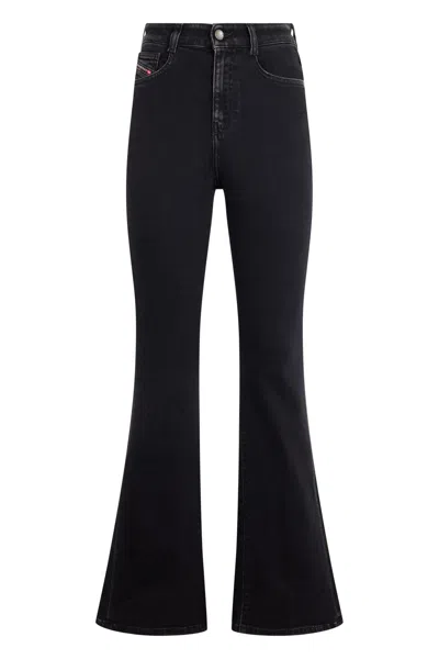 Diesel Women's Bell-bottom Cotton Denim Jeans With Flared Fit In Black