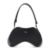 Diesel Curved Leather Handbag With Adjustable Strap In Black