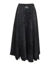 Diesel Full Skirt In Lasered Cotton-hemp Denim In Black