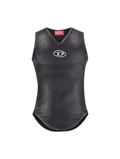 DIESEL DIESEL WOMEN BLACK DENIM AND JERSEY DE-NESSI-S1 TOP