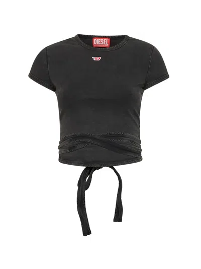 DIESEL DIESEL WOMEN BLACK DENIM EFFECT T-BUNNY-TAIL-R1 T-SHIRT