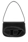 Diesel 1dr Black Shoulder Bag With Oval D Patch In Leather Woman In Black