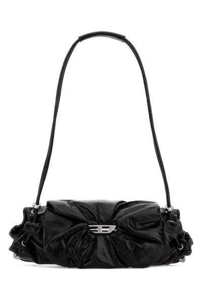 Diesel Women Black Leather Scrunch-d Shoulder Bag