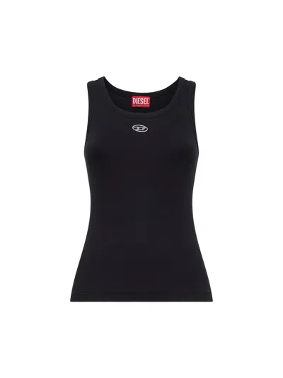 Diesel Black Tank Top With Logo On The Front And Ribbed Design In Cotton Woman In Blue