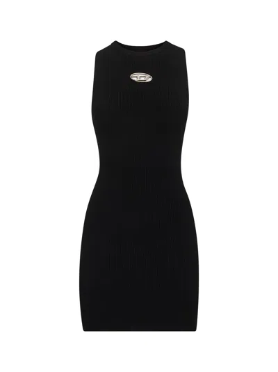 Diesel Women Black Ribbed Stretch Jersey M-caddix Mini Dress