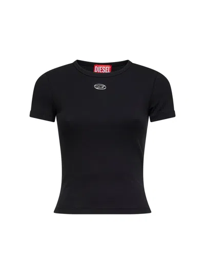 DIESEL DIESEL WOMEN BLACK RIBBED STRETCH JERSEY T-ELE-LONG-OD T-SHIRT