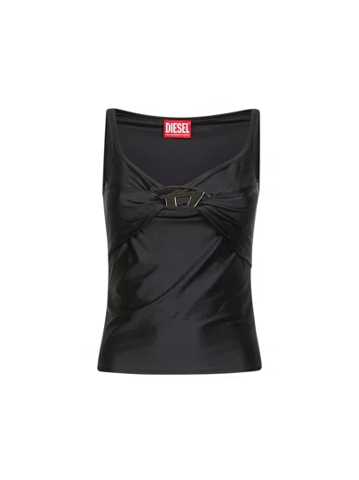 Diesel Women Black Stretch Nylon Jersey T-amai Top