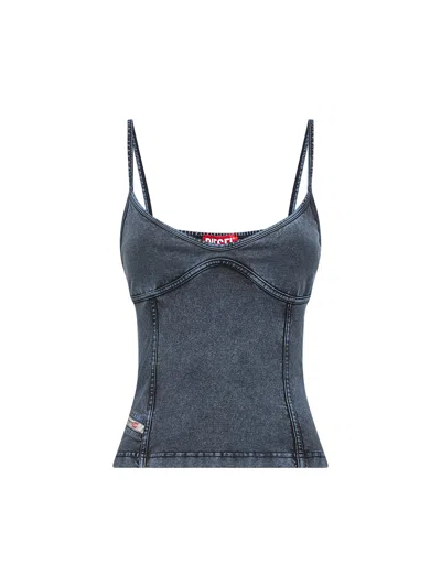 Diesel Women Blue Denim-effect Jersey T-ony Top