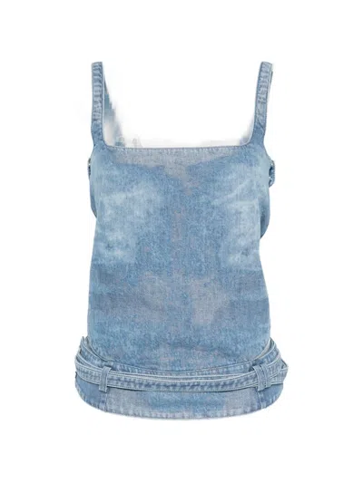 Diesel Light Blue Denim Crop Top With Square Neckline
