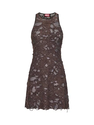 Diesel Women Brown Destroyed Jersey D-ilmy Minidress In Multi