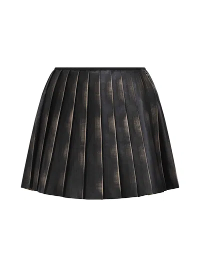 Diesel Short Pleated Skirt With Distressed Effect In Animal Print