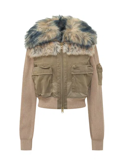 Diesel Women Brown Removable Collar Jacket