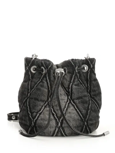 Diesel Charm-d S-mini Bucket Bag In Treated Quilted Denim In Black